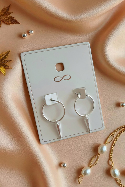 گوشواره استیل حلقه ای نقره ای مینیمال