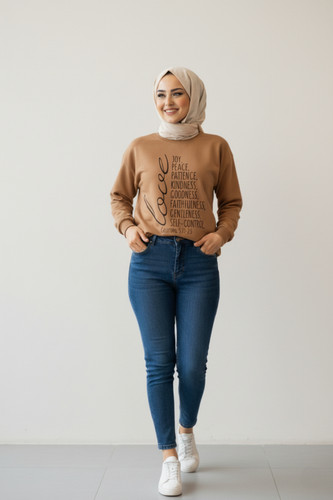 بلوز راحت و لطیف زنانه E.M.R رنگ خاکی مناسب استایل روزمره