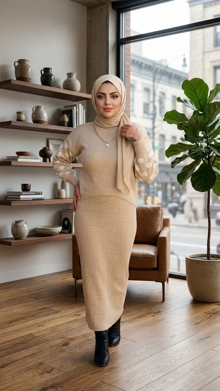 تصویر شیک از ست زمستانی زنانه Sefer Life روی مانکن با پس‌زمینه ساده